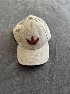 Adidas Grey Wool Baseball Cap with Maroon Trefoil Logo